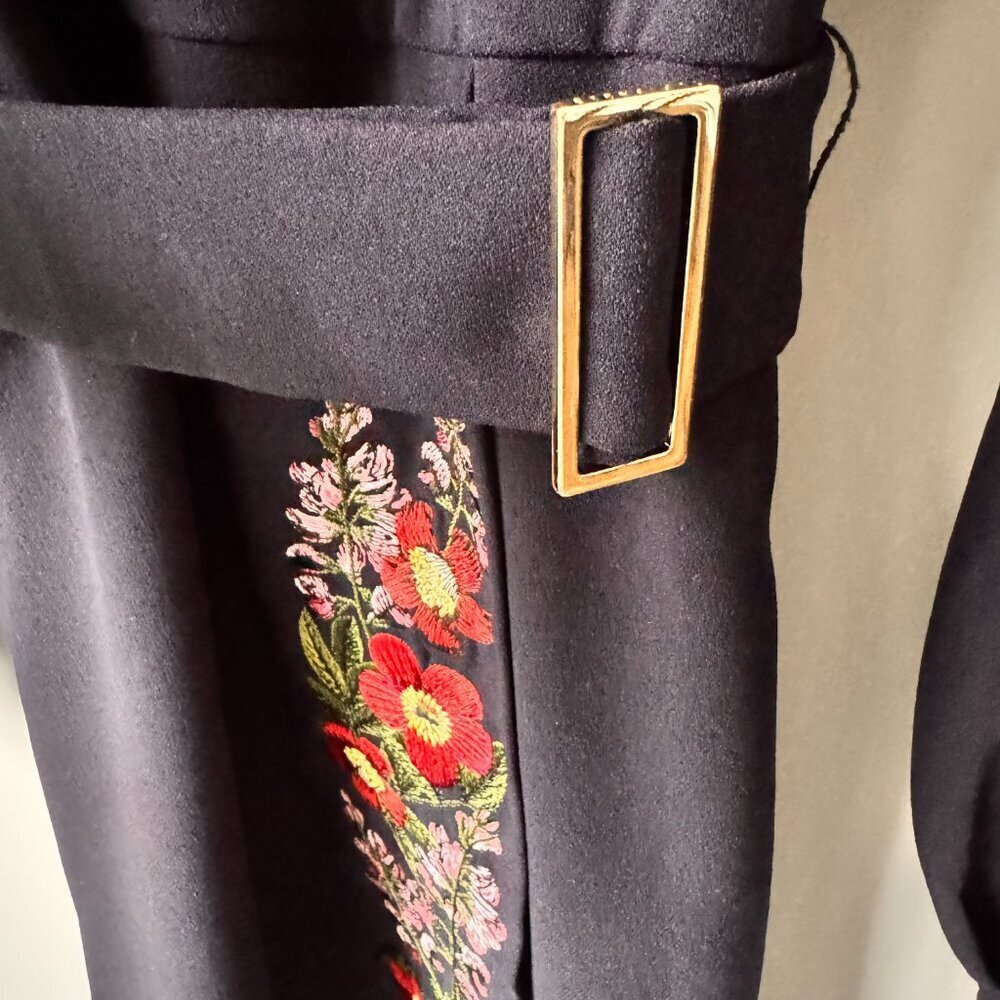 Ted Baker Long Sleeve Belted Floral Embroidered Dress Navy - Picture 8 of 14